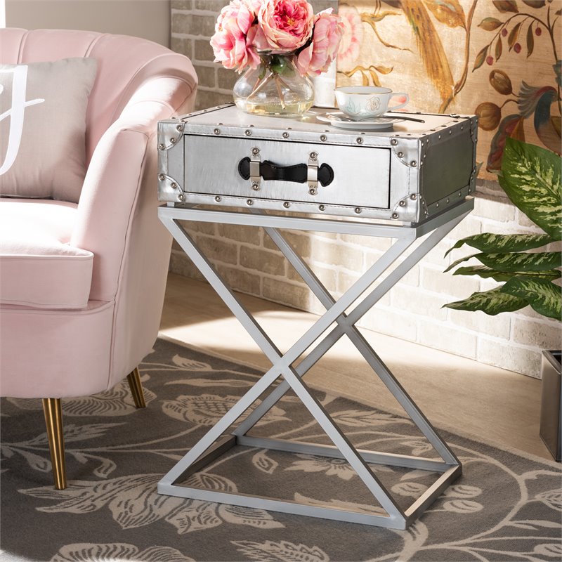 Bowery Hill French Silver Metal 1-Drawer Nightstand
