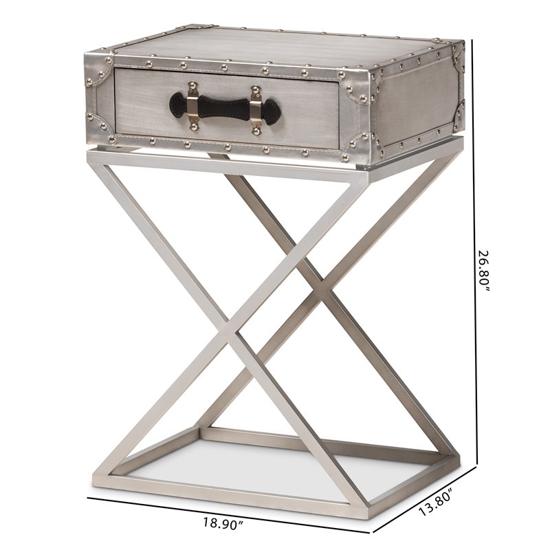 Bowery Hill French Silver Metal 1-Drawer Nightstand