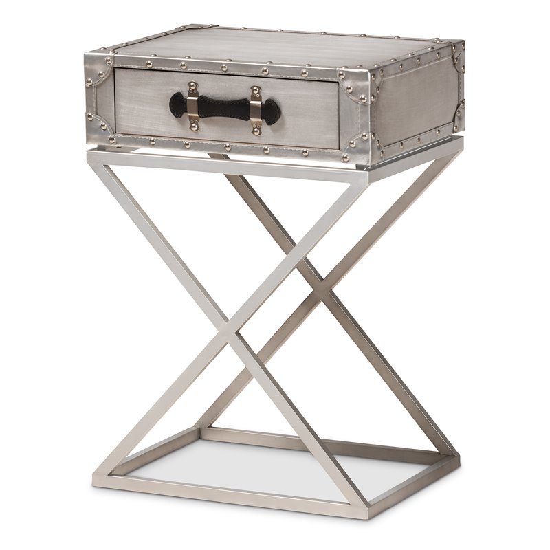 Bowery Hill French Silver Metal 1-Drawer Nightstand