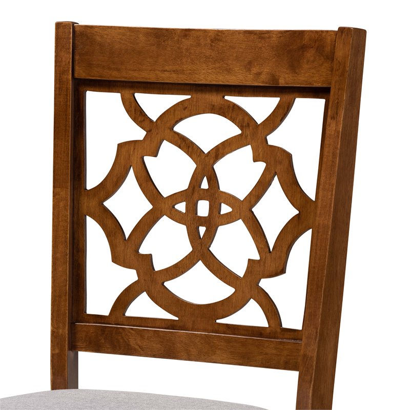 Bowery Hill Upholstered Gray Dining Chair Set Oak Wood Cut-Out Back 37.4