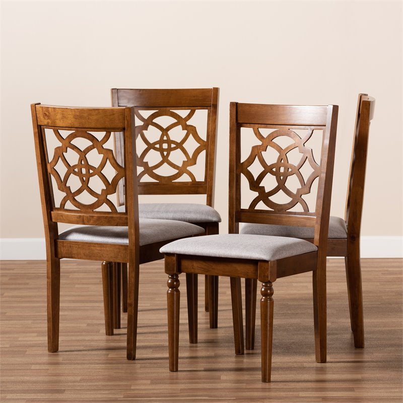 Bowery Hill Upholstered Gray Dining Chair Set Oak Wood Cut-Out Back 37.4