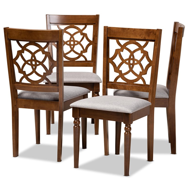 Bowery Hill Upholstered Gray Dining Chair Set Oak Wood Cut-Out Back 37.4