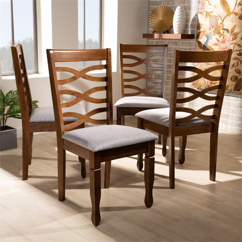 Bowery Hill Gray Upholstered Walnut Wood 4-Piece Dining Chair Set
