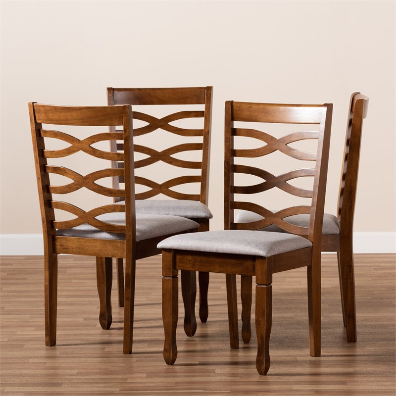 Bowery Hill Gray Upholstered Walnut Wood 4-Piece Dining Chair Set