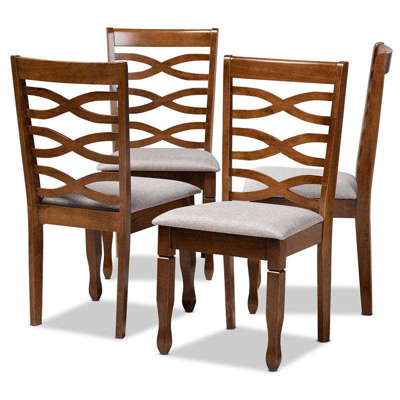 Bowery Hill Gray Upholstered Walnut Wood 4-Piece Dining Chair Set