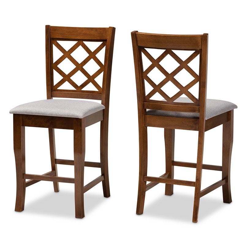 Bowery Hill Contemporary  Gray Upholstered Walnut Wood 2-Piece Pub Chair Set