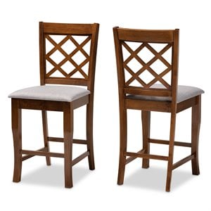 Bowery Hill Contemporary  Gray Upholstered Walnut Wood 2-Piece Pub Chair Set