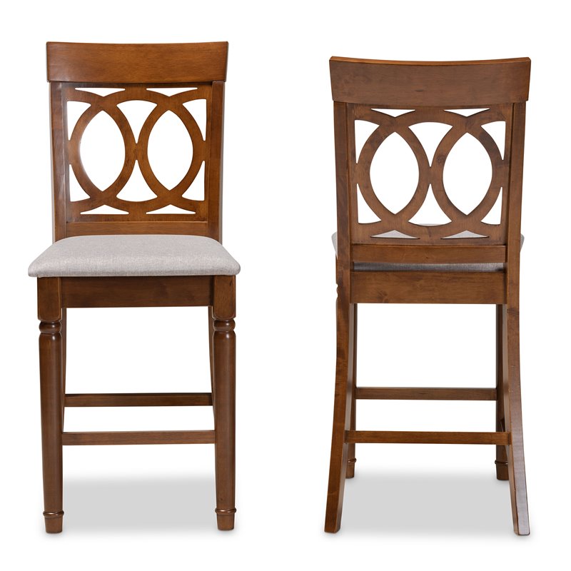 Bowery Hill Gray Upholstered Walnut Finished Wood 2-Piece Pub Chair Set