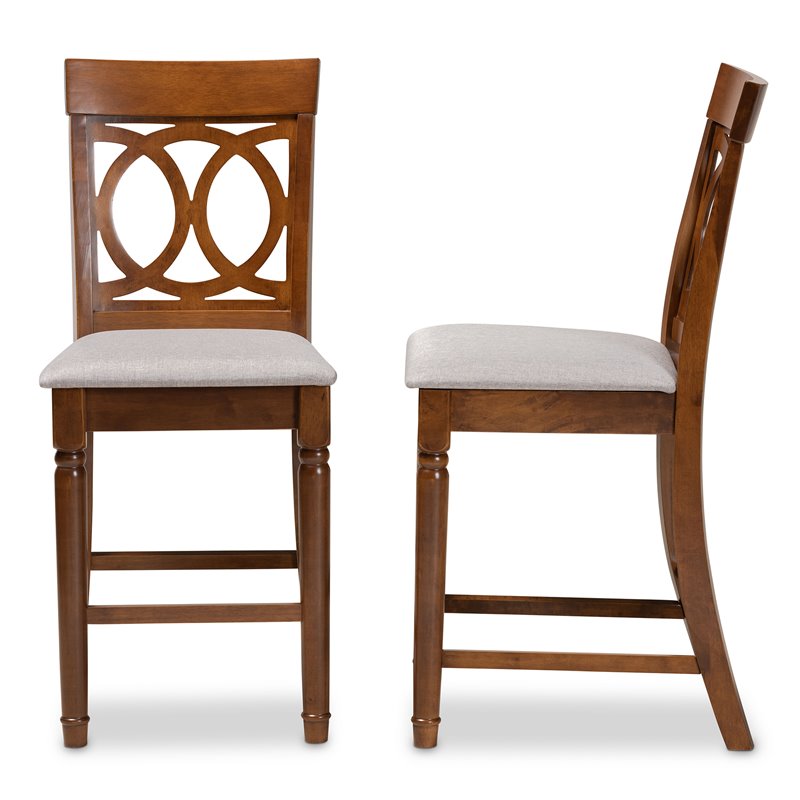 Bowery Hill Gray Upholstered Walnut Finished Wood 2-Piece Pub Chair Set