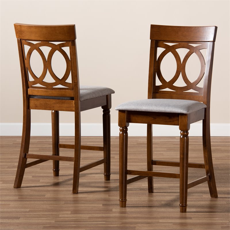Bowery Hill Gray Upholstered Walnut Finished Wood 2-Piece Pub Chair Set