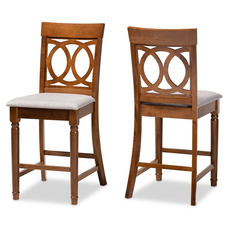 Bowery Hill Gray Upholstered Walnut Finished Wood 2-Piece Pub Chair Set