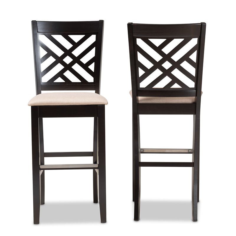 Bowery Hill Brown Upholstered Espresso Wood 2-Piece Bar Stool Set