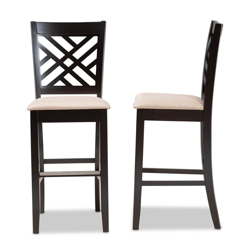 Bowery Hill Brown Upholstered Espresso Wood 2-Piece Bar Stool Set