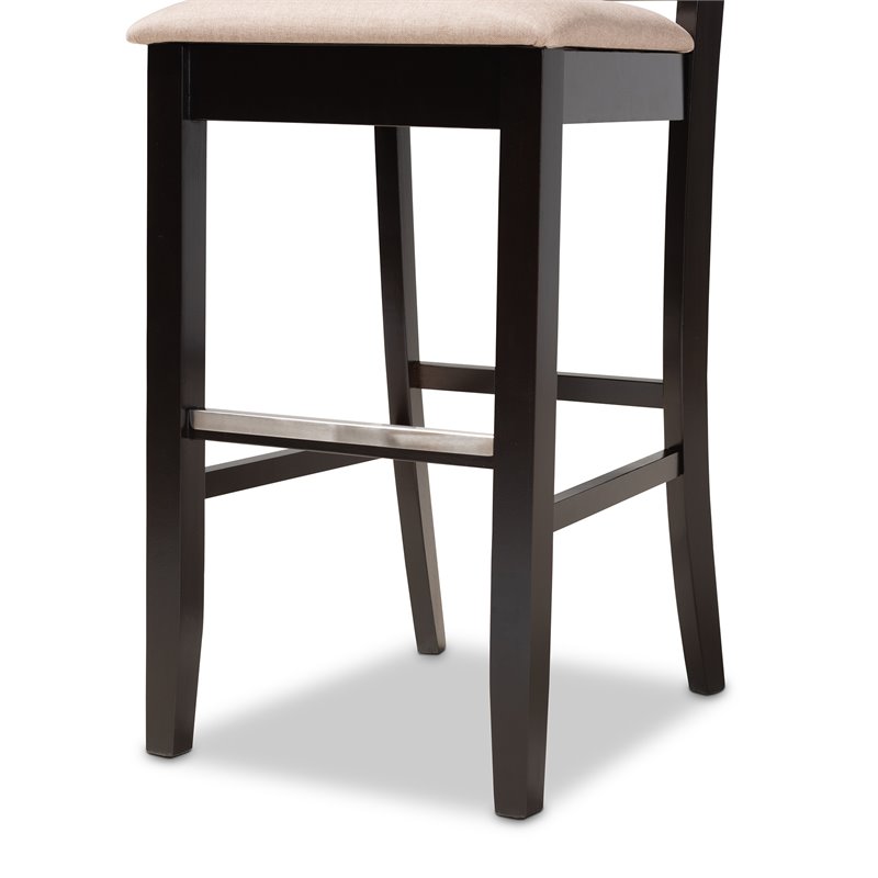 Bowery Hill Brown Upholstered Espresso Wood 2-Piece Bar Stool Set