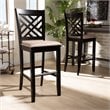 Bowery Hill Brown Upholstered Espresso Wood 2-Piece Bar Stool Set