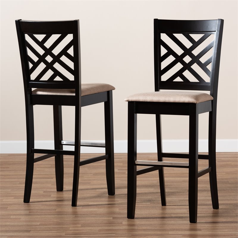 Bowery Hill Brown Upholstered Espresso Wood 2-Piece Bar Stool Set