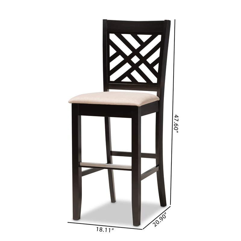 Bowery Hill Brown Upholstered Espresso Wood 2-Piece Bar Stool Set