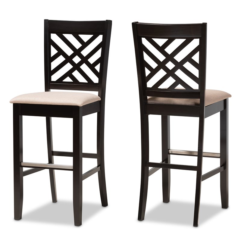 Bowery Hill Brown Upholstered Espresso Wood 2-Piece Bar Stool Set