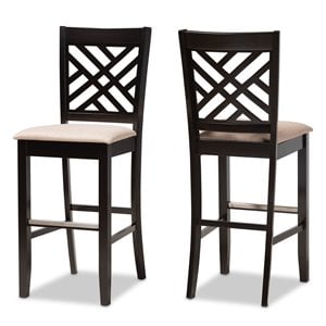 Bowery Hill Brown Upholstered Espresso Wood 2-Piece Bar Stool Set