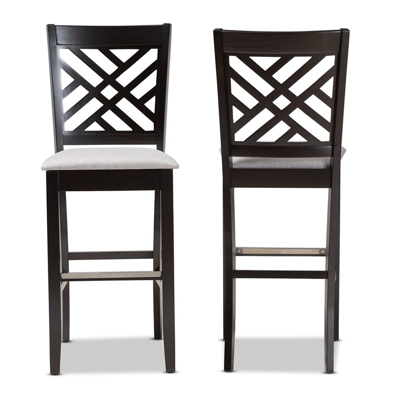 Bowery Hill Gray Upholstered Espresso Wood 2-Piece Bar Stool Set