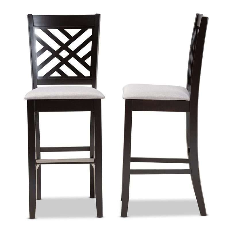 Bowery Hill Gray Upholstered Espresso Wood 2-Piece Bar Stool Set