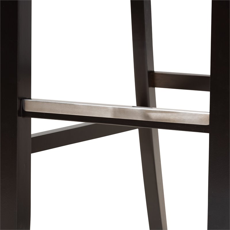 Bowery Hill Gray Upholstered Espresso Wood 2-Piece Bar Stool Set