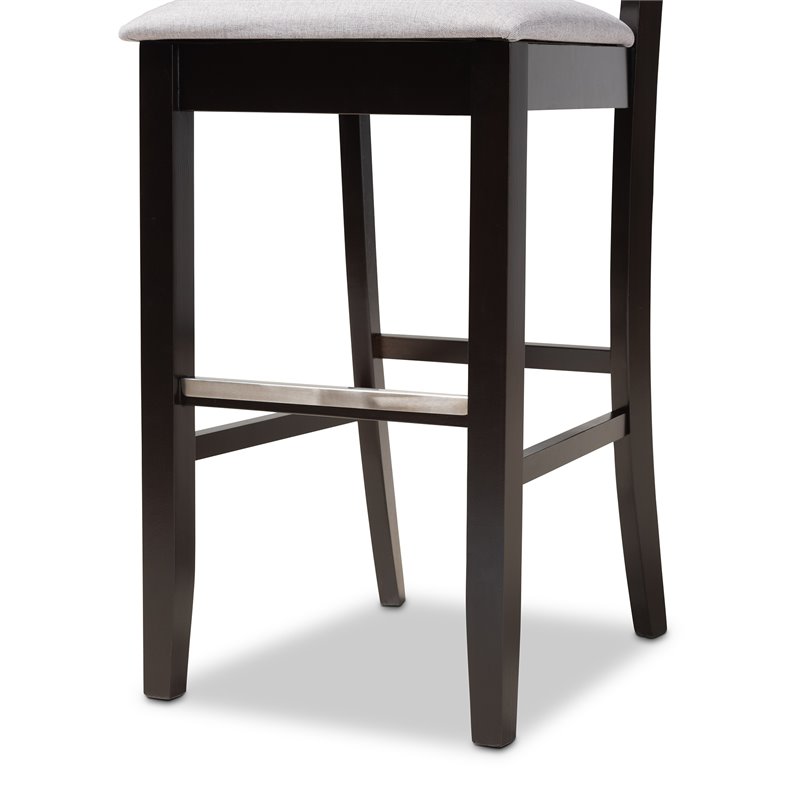 Bowery Hill Gray Upholstered Espresso Wood 2-Piece Bar Stool Set