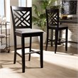 Bowery Hill Gray Upholstered Espresso Wood 2-Piece Bar Stool Set
