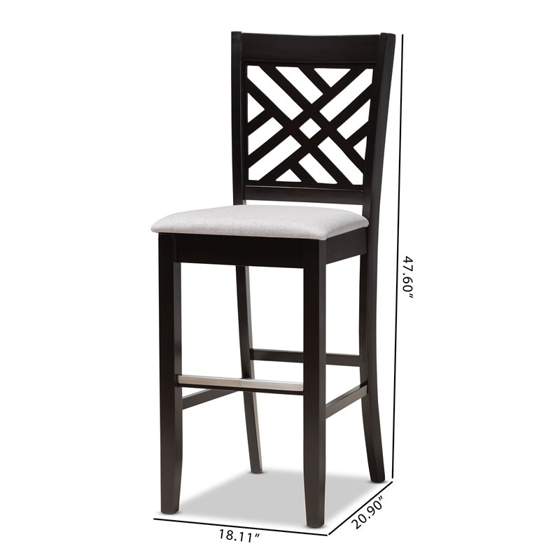Bowery Hill Gray Upholstered Espresso Wood 2-Piece Bar Stool Set
