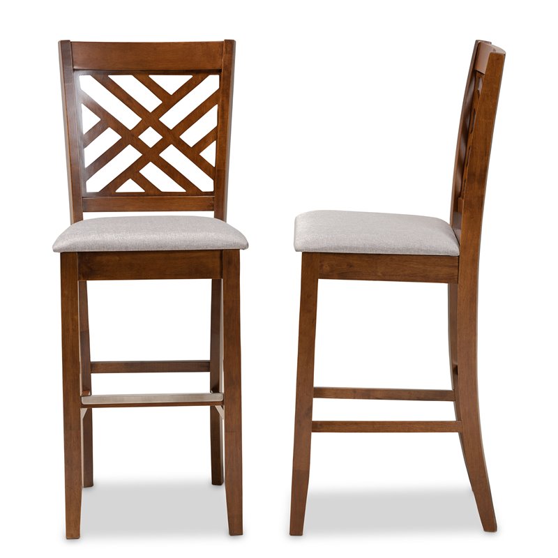 Bowery Hill Gray Upholstered Walnut Finished Wood 2-Piece Bar Stool Set