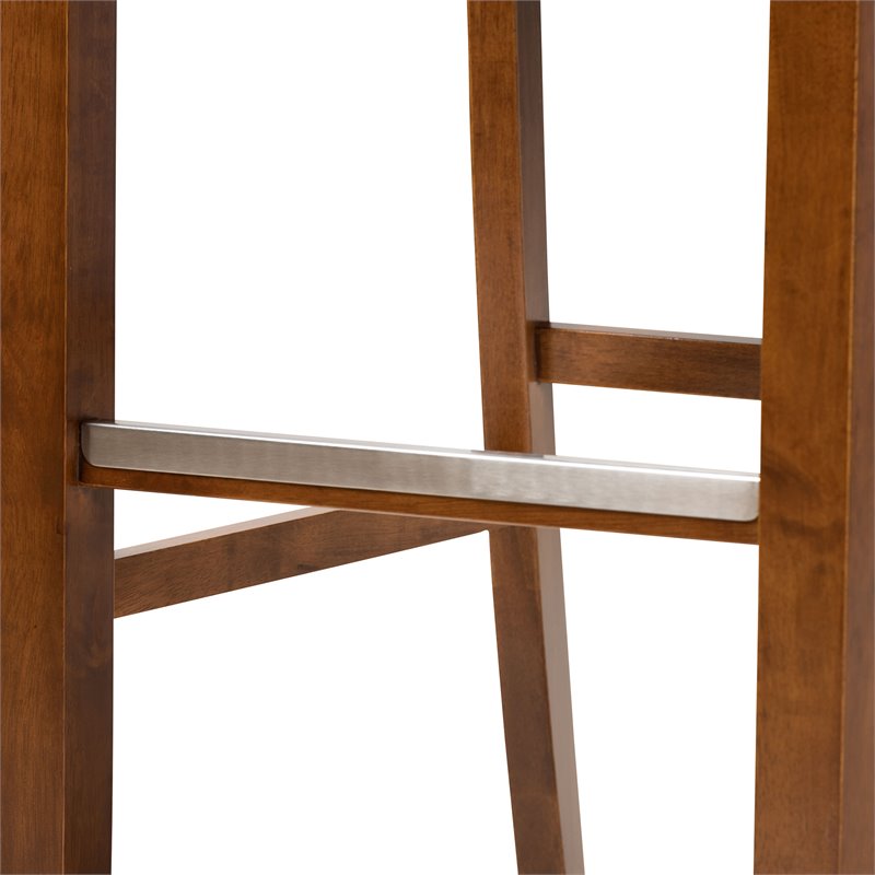 Bowery Hill Gray Upholstered Walnut Finished Wood 2-Piece Bar Stool Set