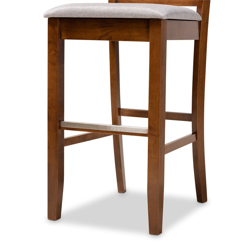 Bowery Hill Gray Upholstered Walnut Finished Wood 2-Piece Bar Stool Set