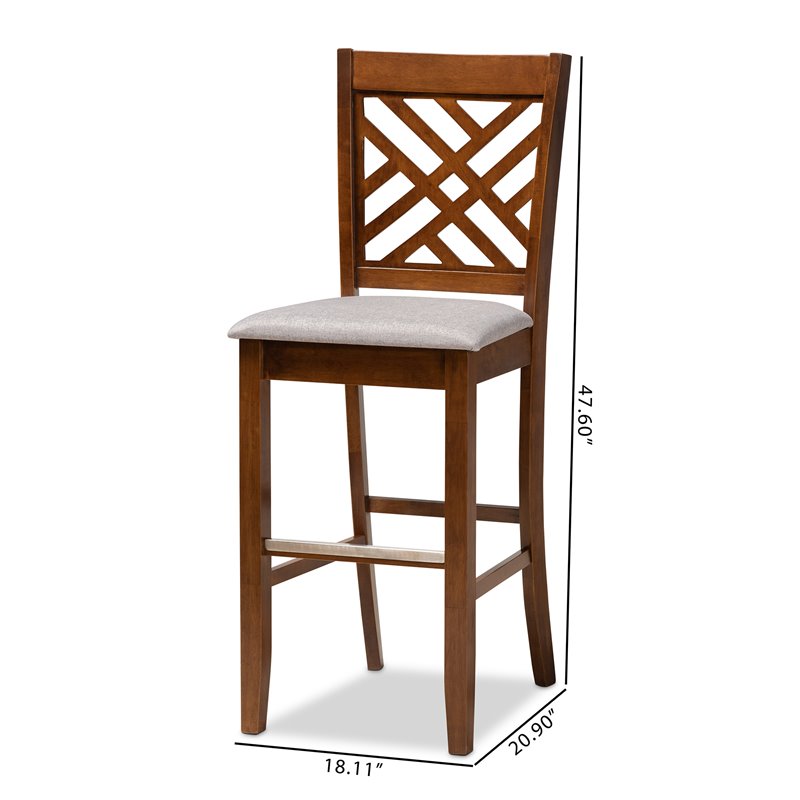 Bowery Hill Gray Upholstered Walnut Finished Wood 2-Piece Bar Stool Set