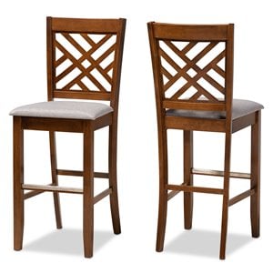 Bowery Hill Gray Upholstered Walnut Finished Wood 2-Piece Bar Stool Set