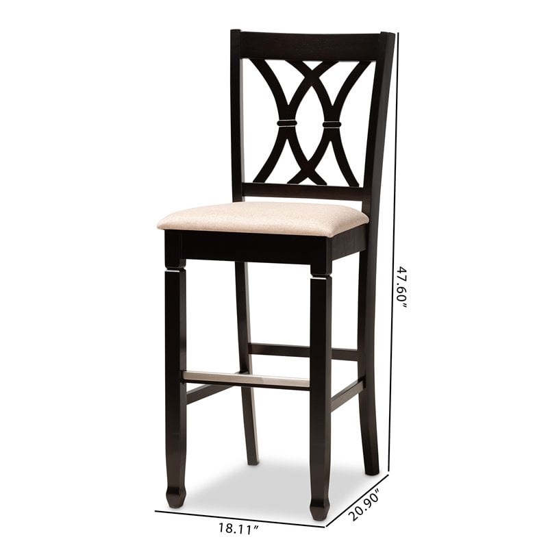Bowery Hill Contemporary Brown Upholstered Espresso Wood 2-Piece Bar Stool Set