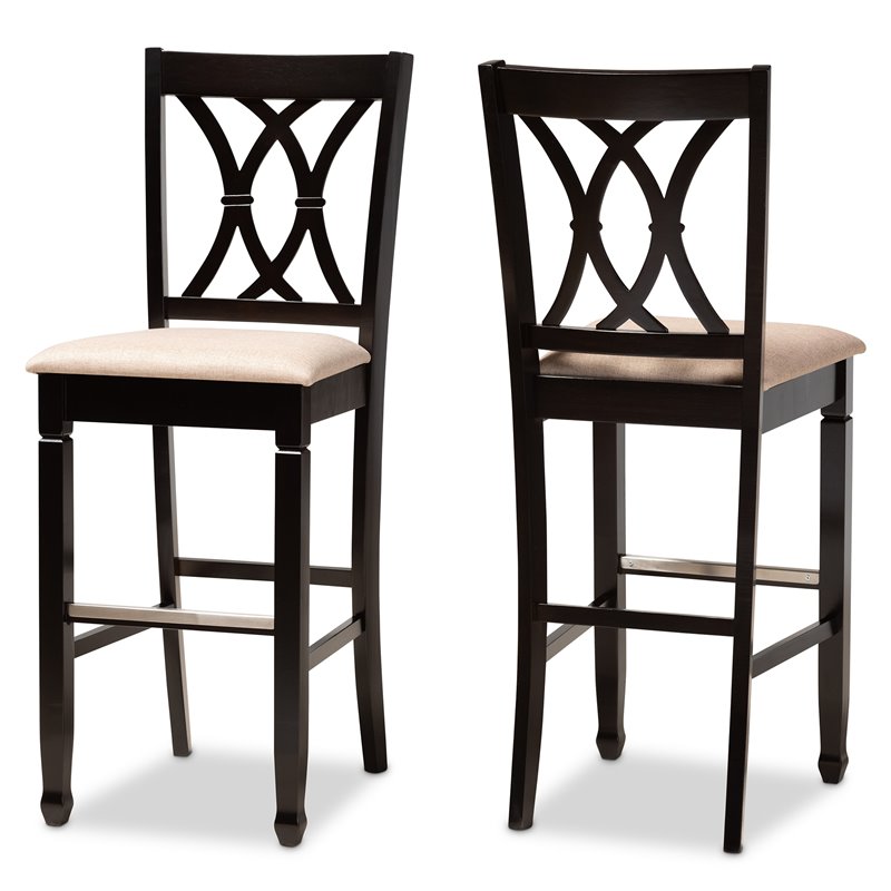 Bowery Hill Contemporary Brown Upholstered Espresso Wood 2-Piece Bar Stool Set