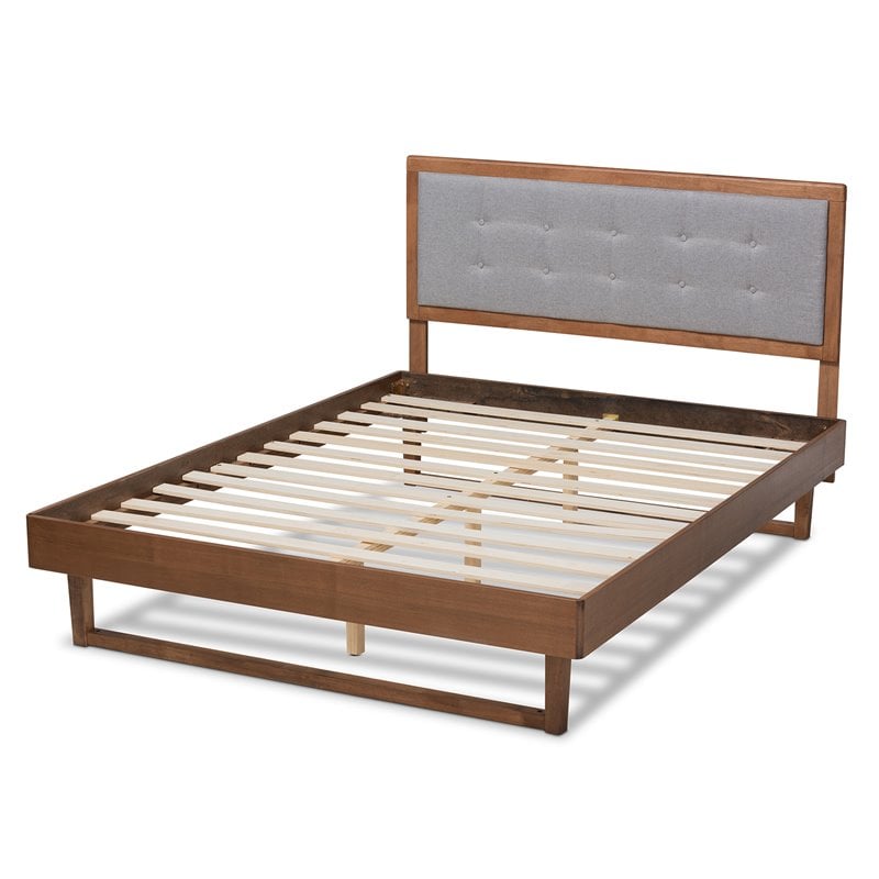 Bowery Hill Gray Upholstered Wood Full Size Platform Bed
