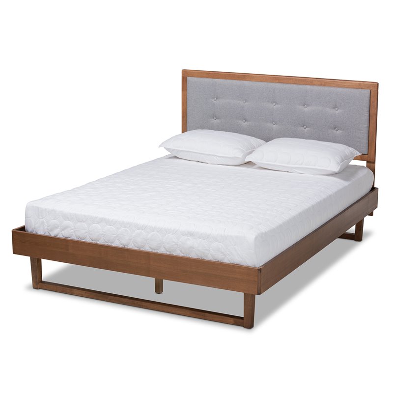 Bowery Hill Gray Upholstered Wood Full Size Platform Bed