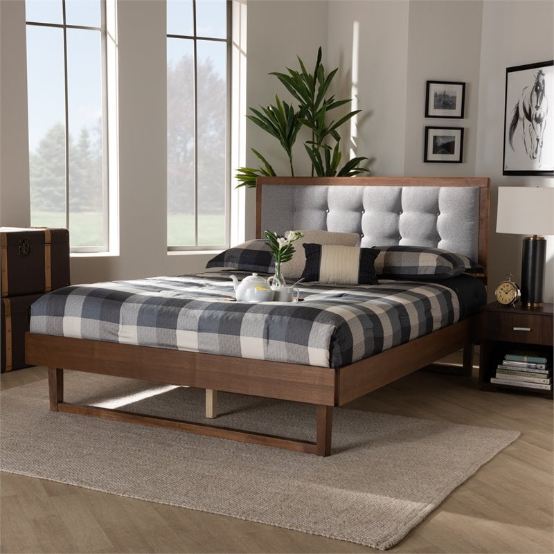 Bowery Hill Gray Upholstered Wood King Size Platform Bed