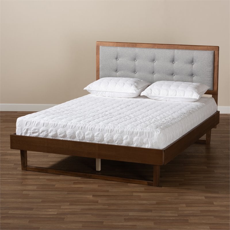 Bowery Hill Gray Upholstered Wood King Size Platform Bed