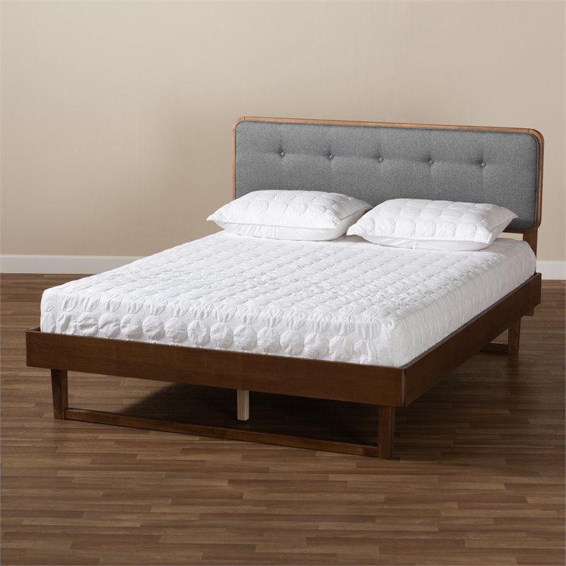 Bowery Hill Gray Upholstered Wood Full Size Platform Bed
