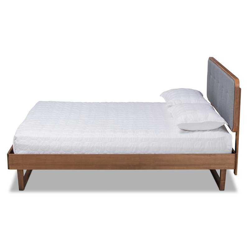 Bowery Hill Gray Upholstered Wood Queen Size Platform Bed