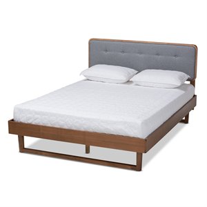 Bowery Hill Gray Upholstered Wood Queen Size Platform Bed