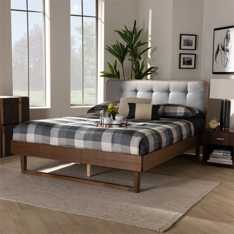 Bowery Hill Gray Upholstered Wood Queen Size Platform Bed
