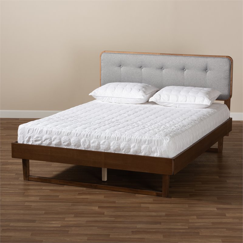 Bowery Hill Gray Upholstered Wood Queen Size Platform Bed