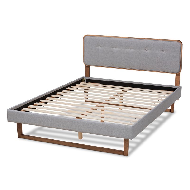 Bowery Hill Gray Upholstered Wood Queen Size Platform Bed