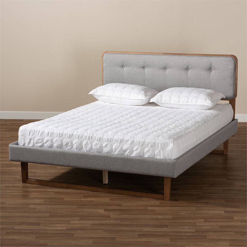 Bowery Hill Gray Upholstered Wood Queen Size Platform Bed