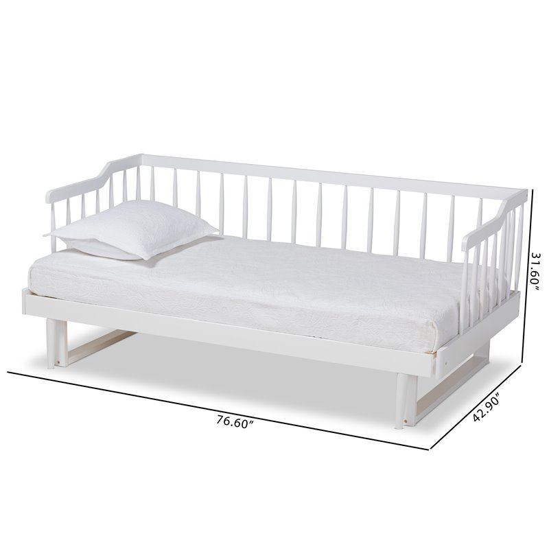 Bowery Hill White Wood Expandable Twin to King Size Spindle Daybed