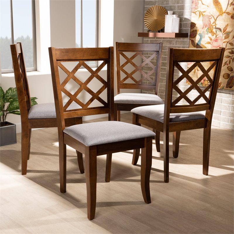 Bowery Hill Gray Upholstered Walnut Wood 4-Piece Dining Chair Set