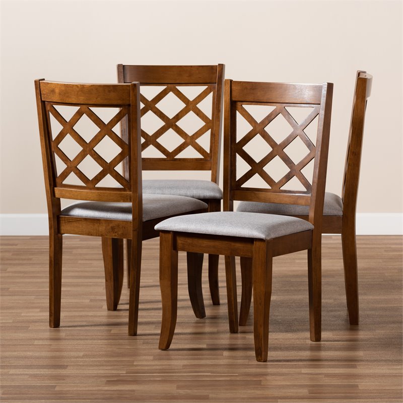 Bowery Hill Gray Upholstered Walnut Wood 4-Piece Dining Chair Set